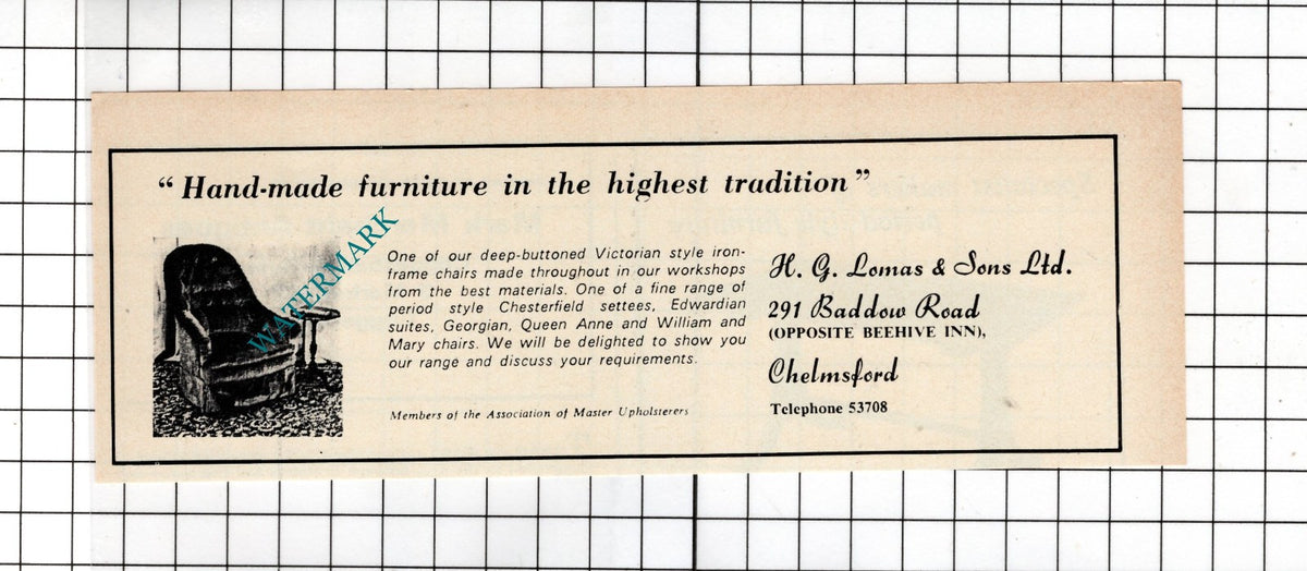 H G Lomas & Sons Ltd Furniture Chelmsford Essex  - 1975 Small Advert