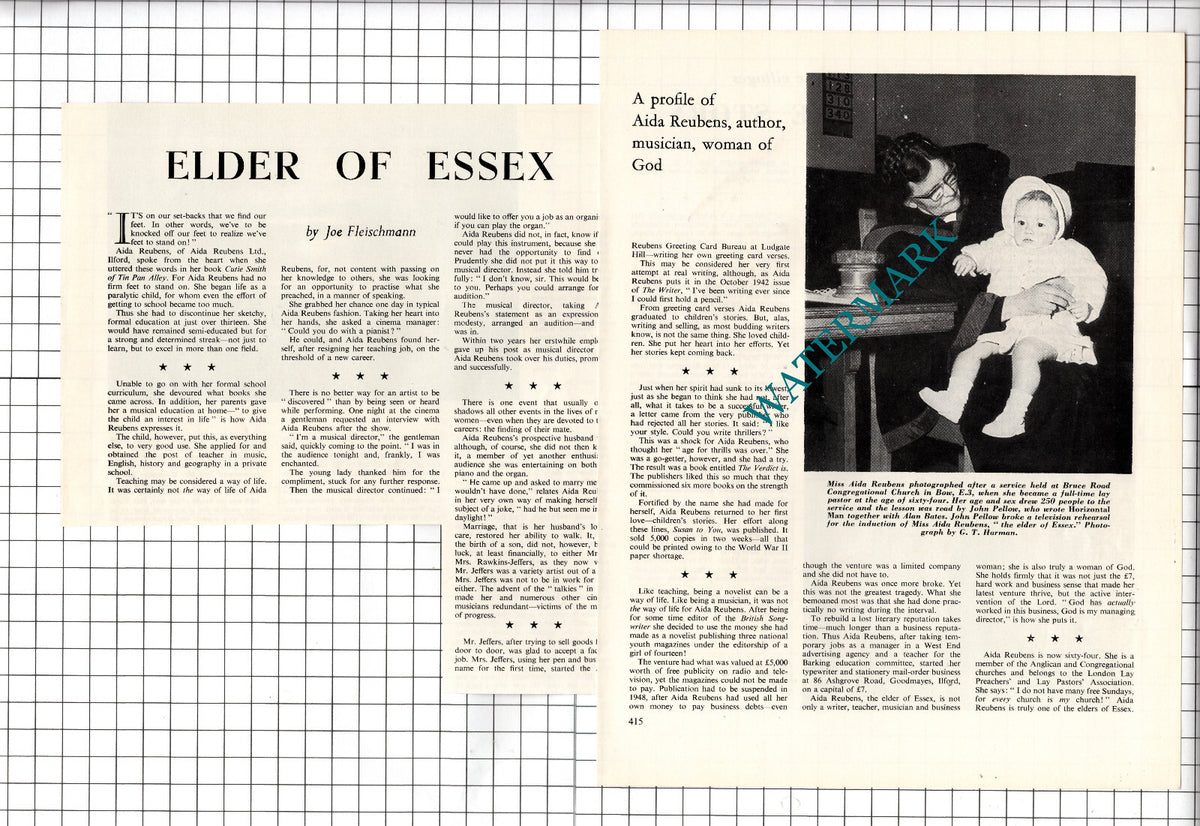 Miss Aida Reubens Ilford Essex Writer - 1964 Article
