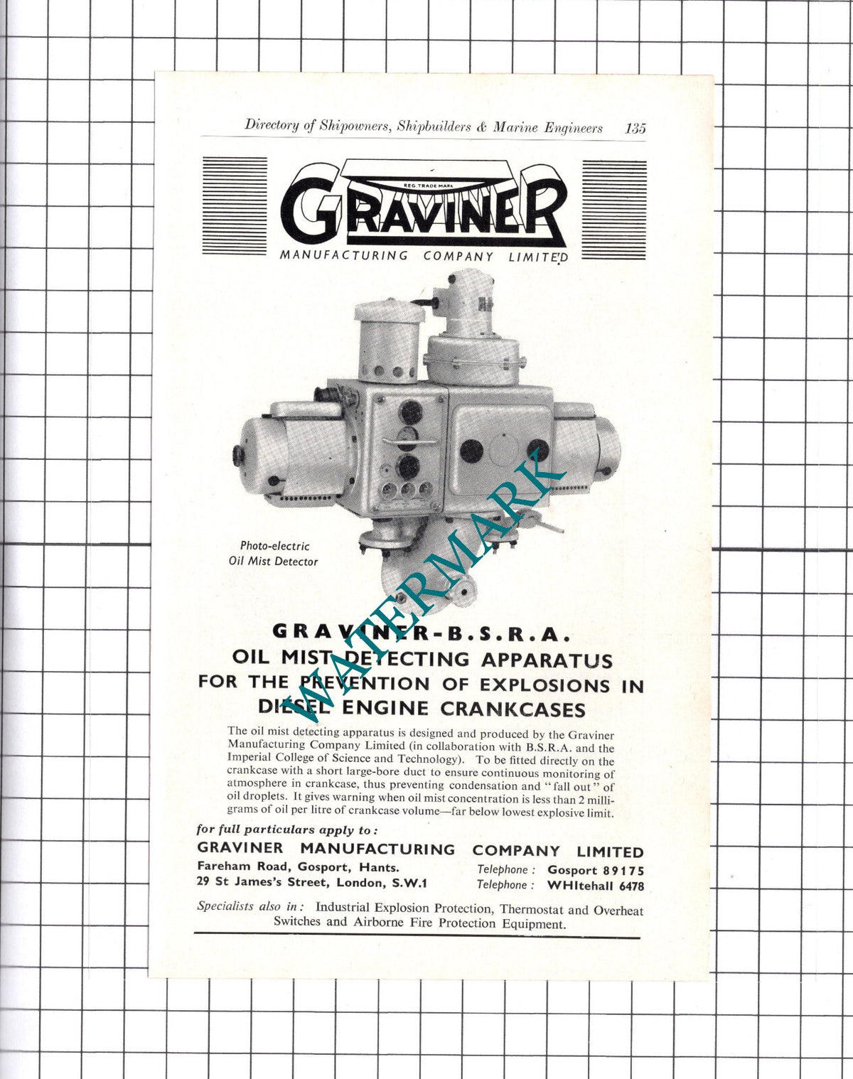 Graviner Maunfacturing Company Ltd  Gosport ADVERT   - c.1957