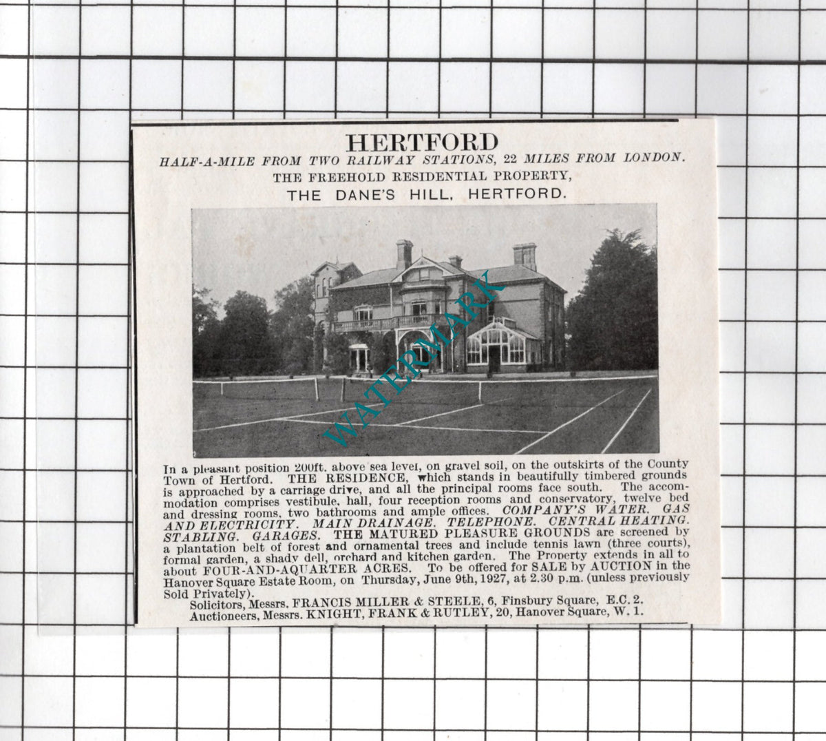 The Dane's Hill Hertford - 1927 Small House Sale Advert