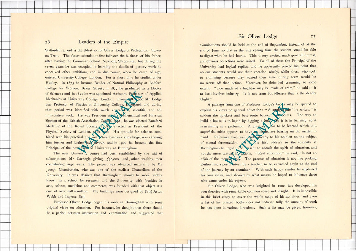 Sir Oliver Lodge Oliver Joseph Lodge -   1920's Article/ Print