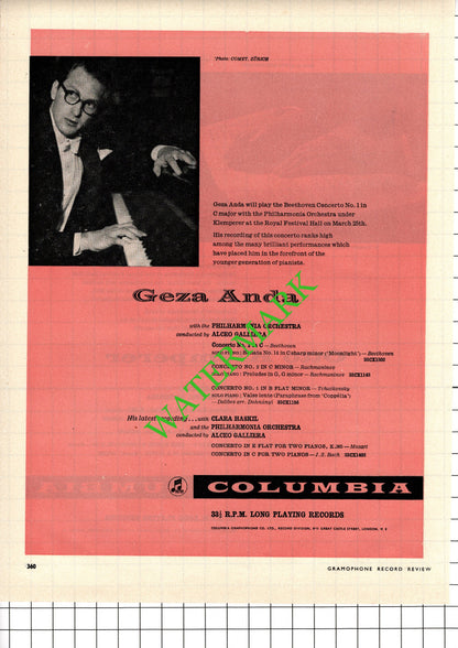 Geza Anda / Otto Klemperer Advert - 1957 Cutting