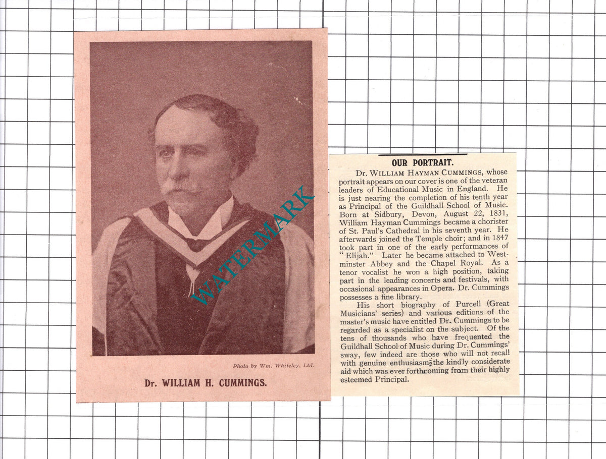 Dr William Hayman Cummings Musician  -  1906 Two-Part Clipping