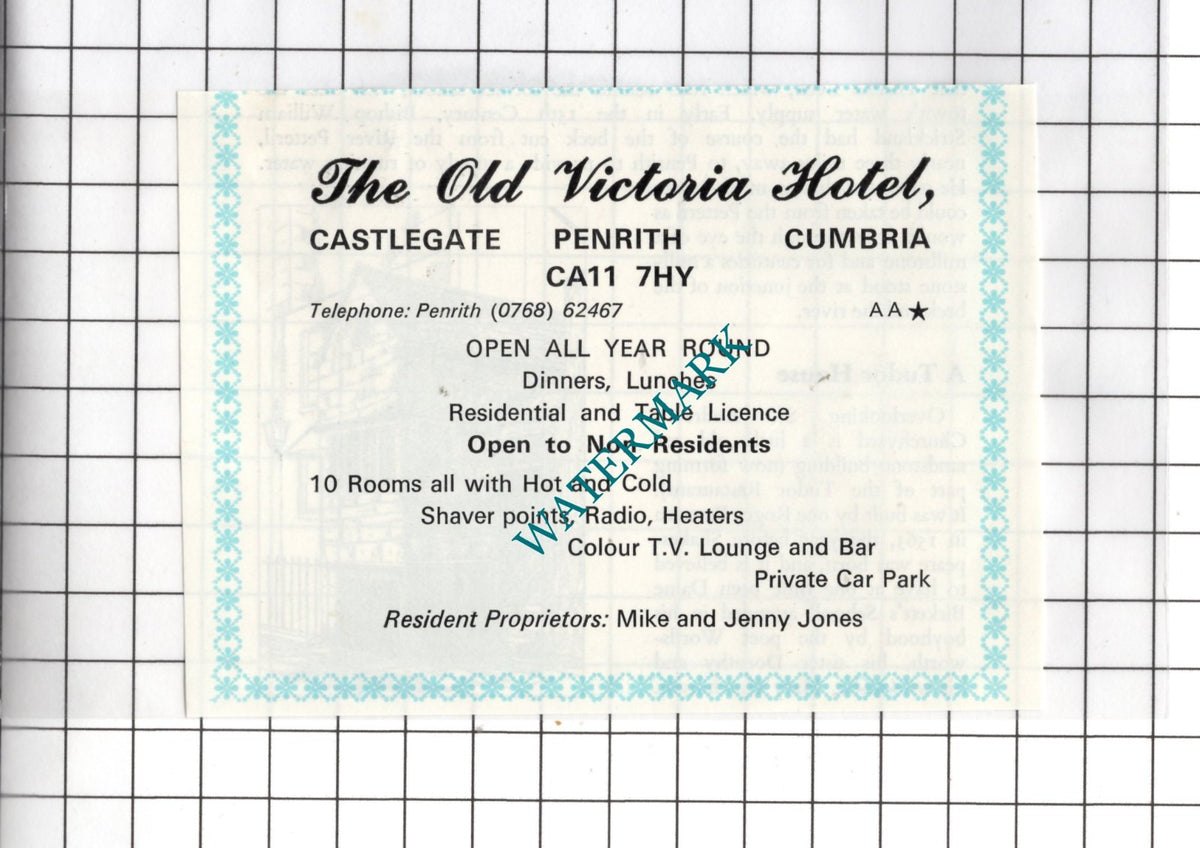 The Old Victoria Hotel Castlegate Penrith Cumbria Mike Jones c.1975 SMALL Advert