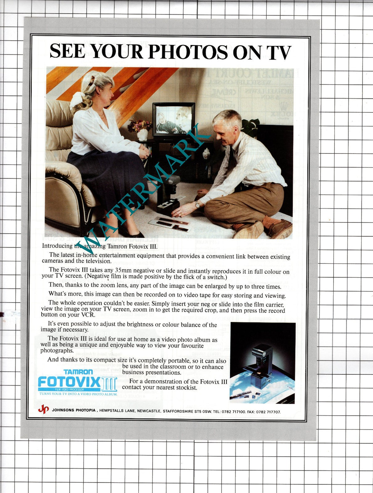 Tamron Fotovix III Johnsons Photopia Newcastle Staffs  ADVERT  - 1991 ADVERT
