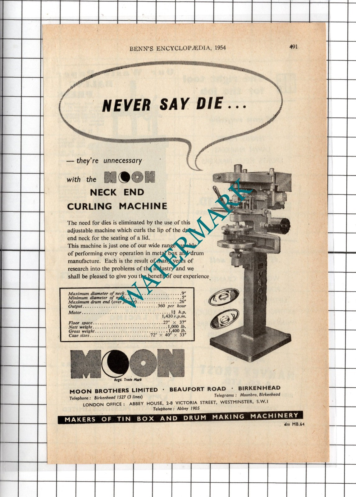 Moon Brothers Ltd Birkenhead Advert - 1954