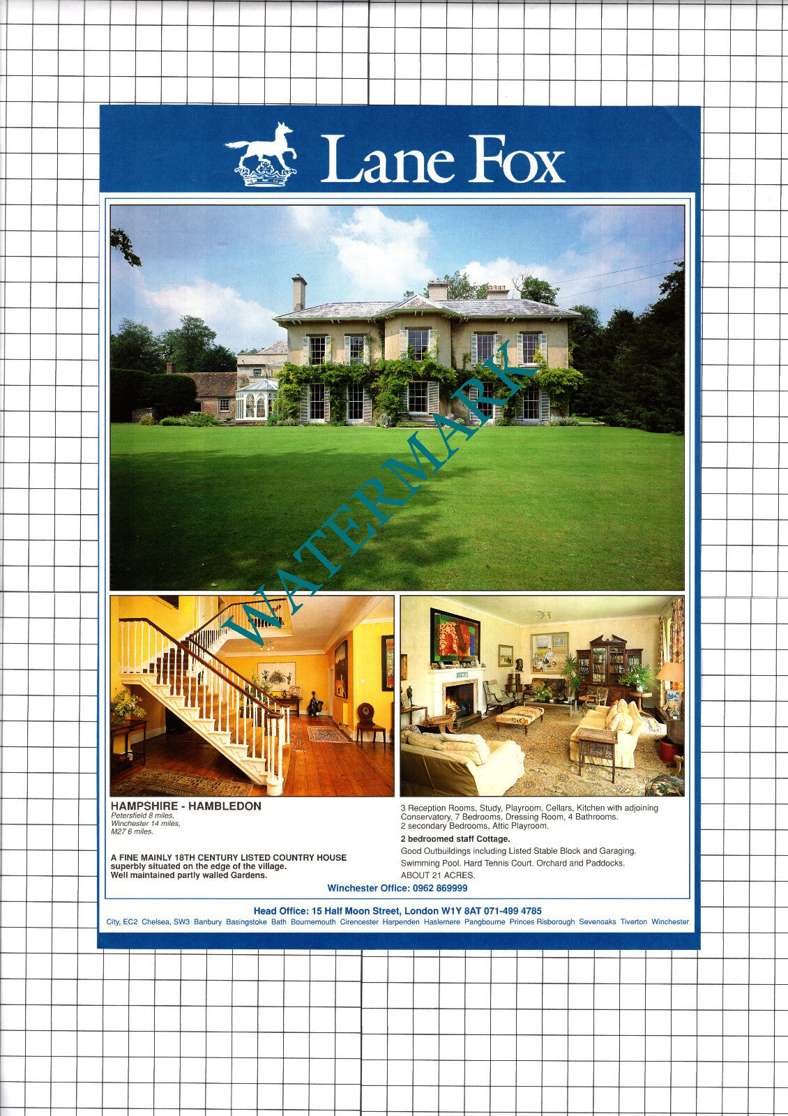Hambledon Hampshire / 38 Cadogan Place London SW1    - 1991 House Sale Advert