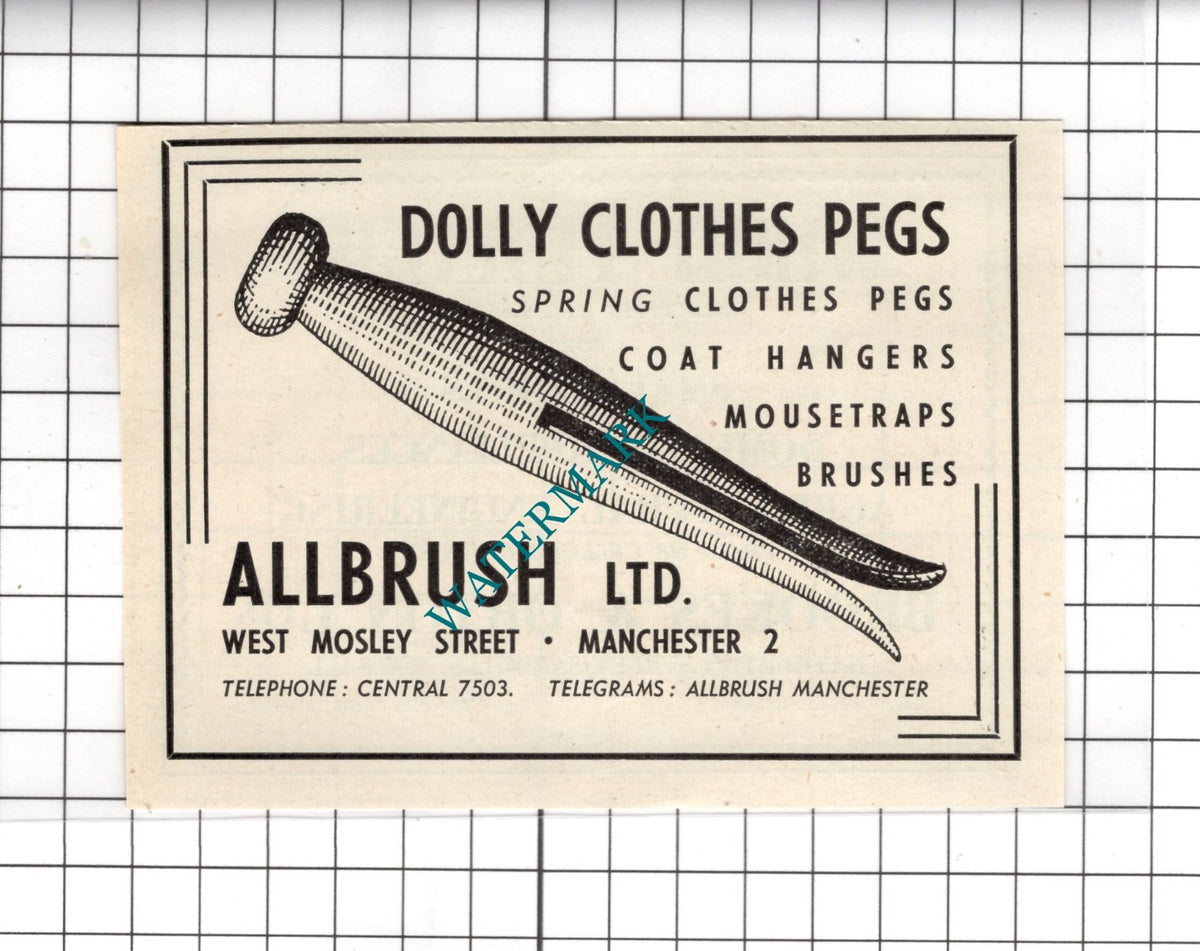 Allbrush Ltd Manchester Clothes Pegs / Brookes & Orton Ltd Walsall  -1954 Advert