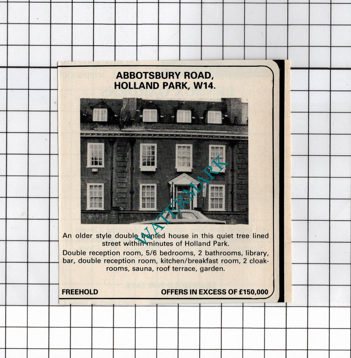 Abbotsbury Road Holland Park London W14  House Sale Advert - 1980 Clipping