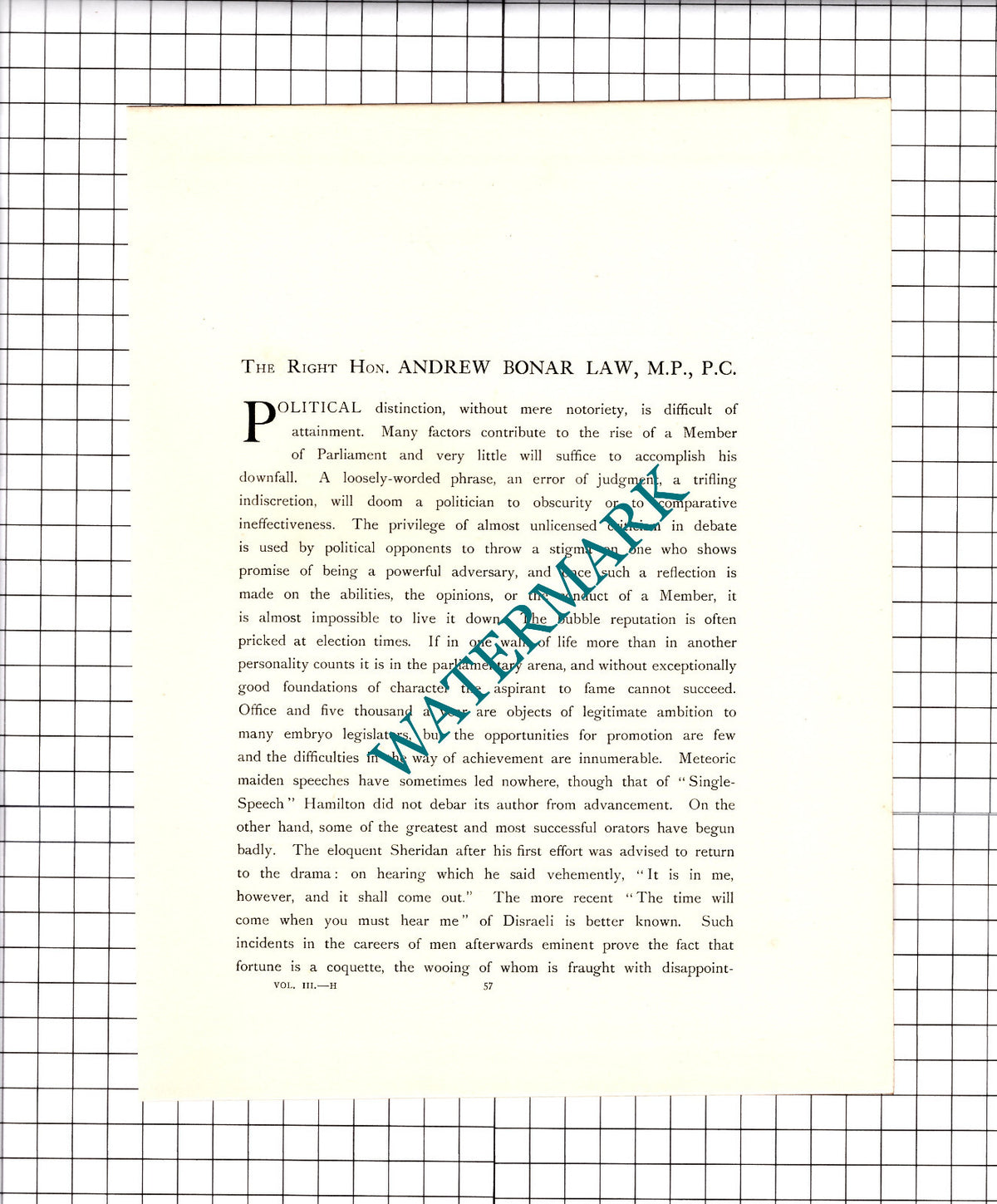 The Right Hon Andrew Bonar Law MP  - c.1920 Print / Article