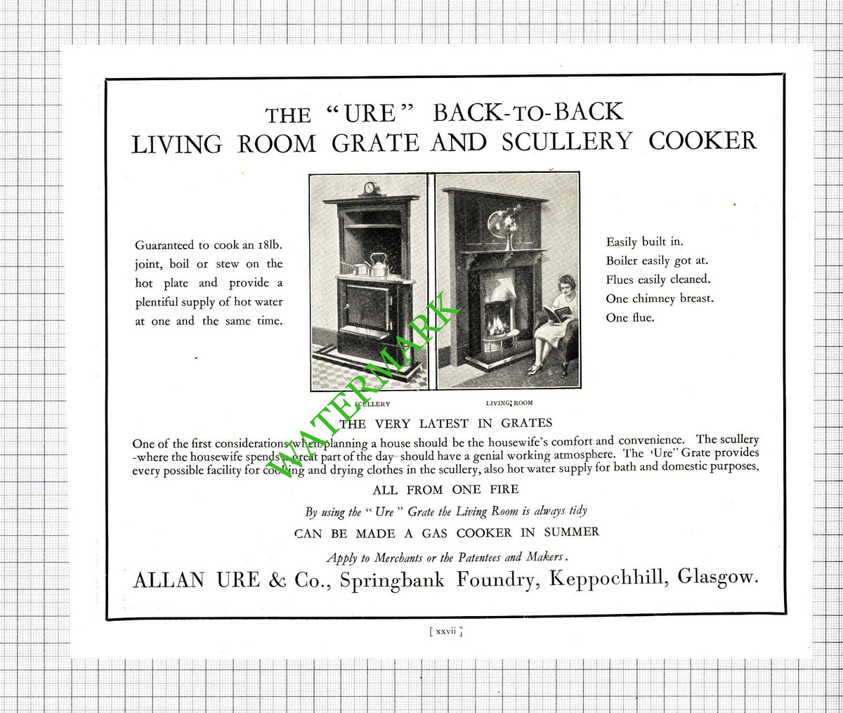 Alan Ure & Co Springbank Foundry Keppochhill Glasgow Grate Advert 1927 Cutting