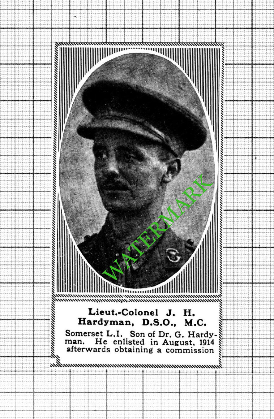 Lt Col J H Hardyman Somerset LI Great War  WW1 - 1918 SMALL Cutting