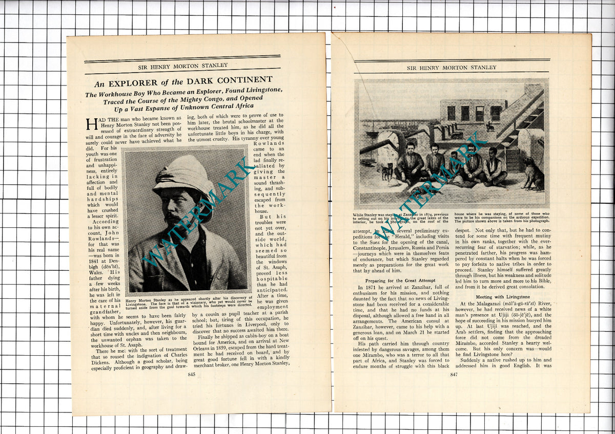 Sir Henry Morton Stanley Explorer - c.1940's Article