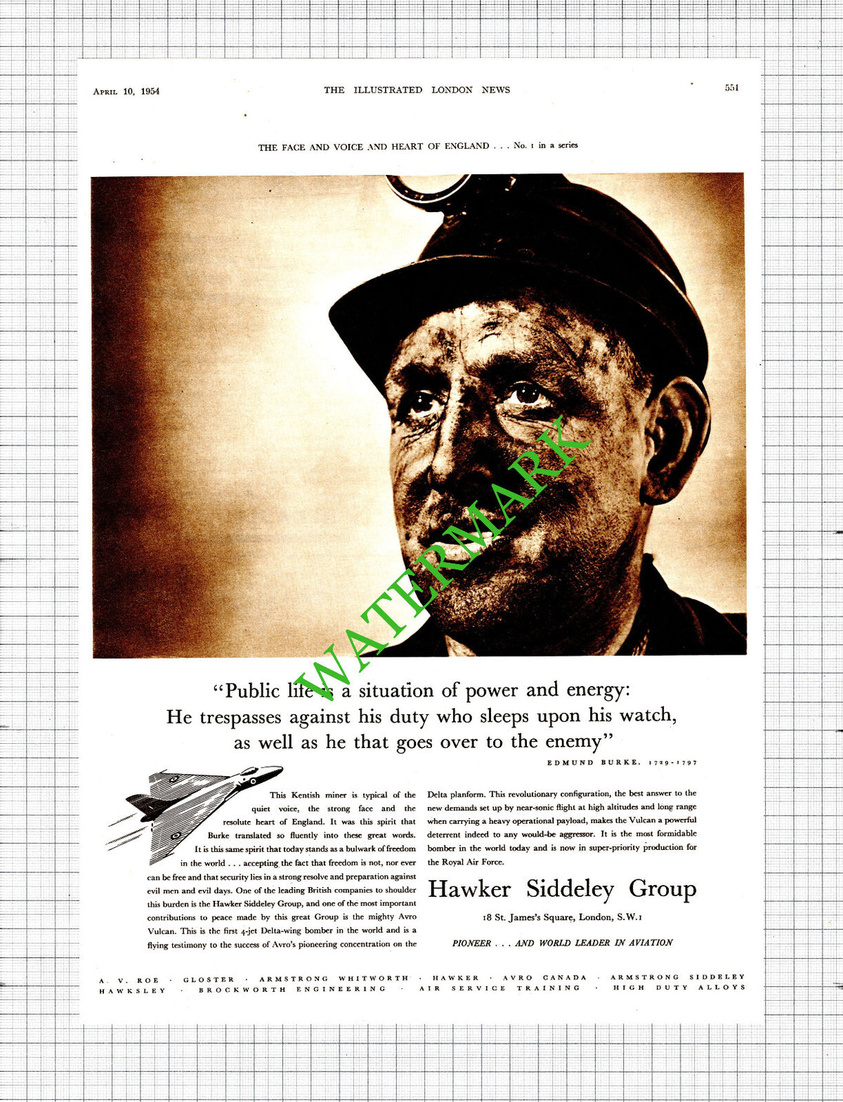 Hawker Siddely Group Kentish Miner Advert  - 1954 Cutting / Print