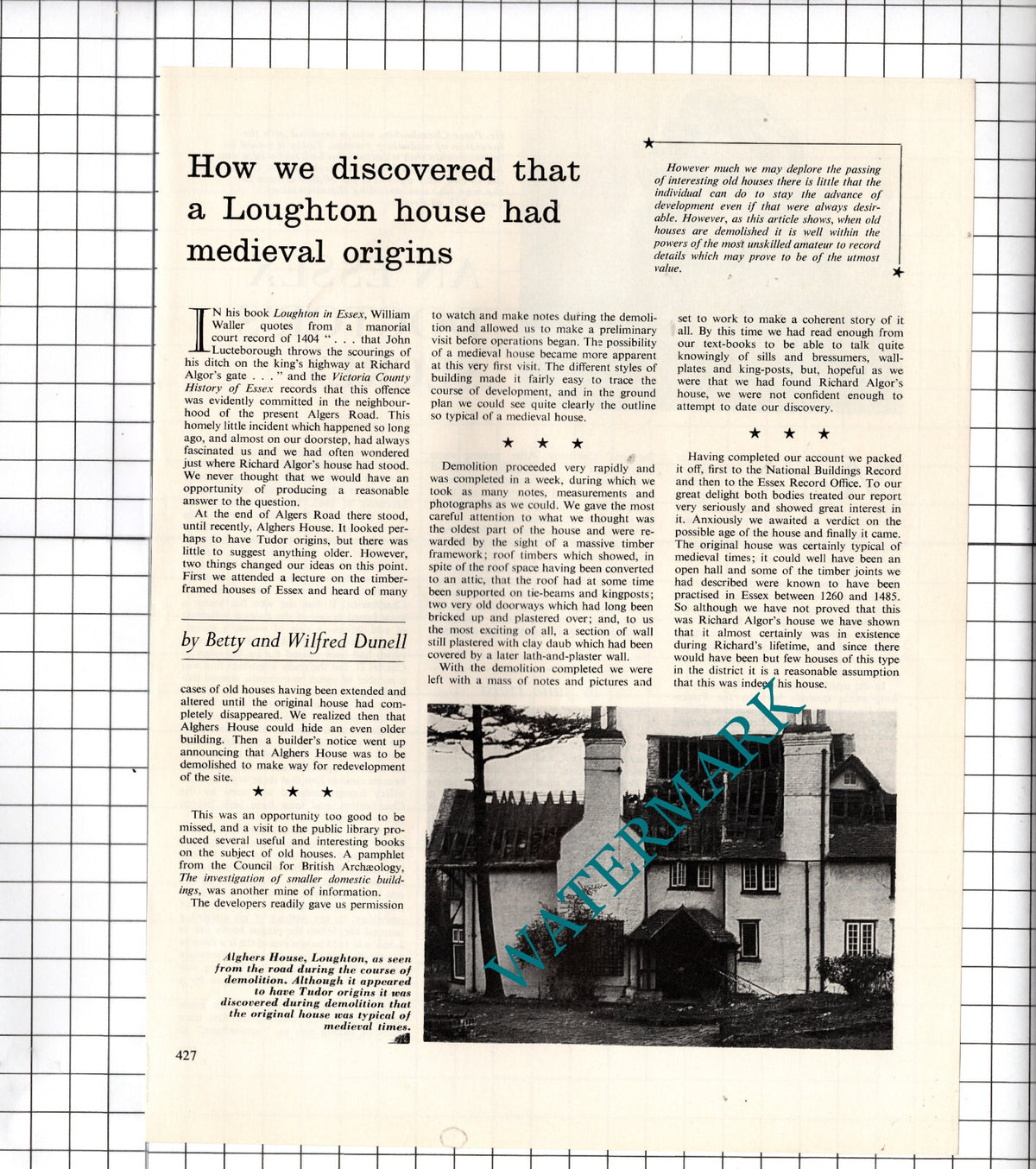 Alghers House Algers Road Loughton Essex Wilfred Dunell Algor - 1964 Article
