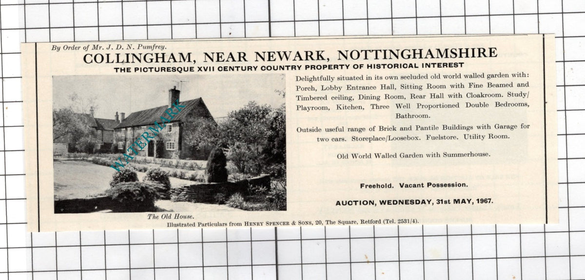 Collingham Nottinghamshire Mr JDN Pumfrey - 1967 House Sale Advert