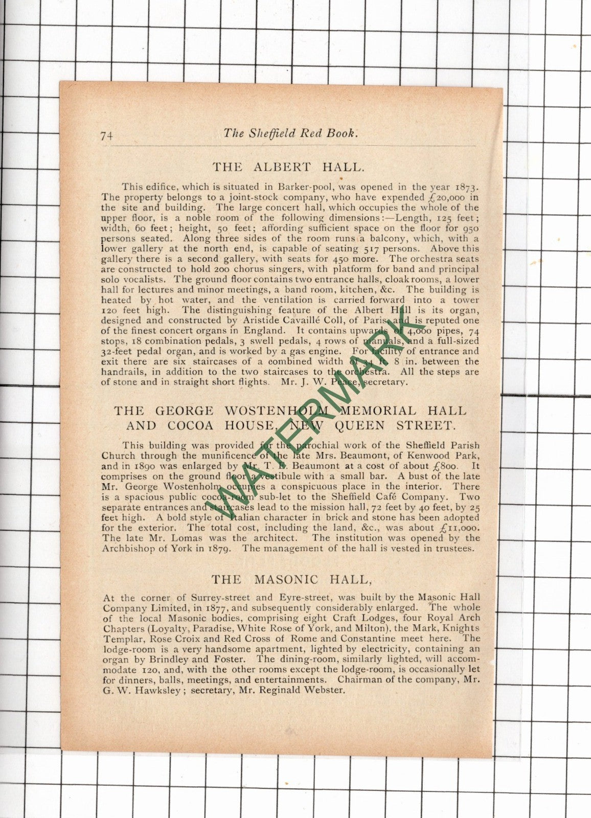 Albert Hall Sheffield Mr J W Peace - 1902  Clipping