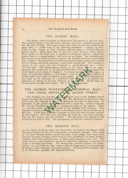 Albert Hall Sheffield Mr J W Peace - 1902  Clipping