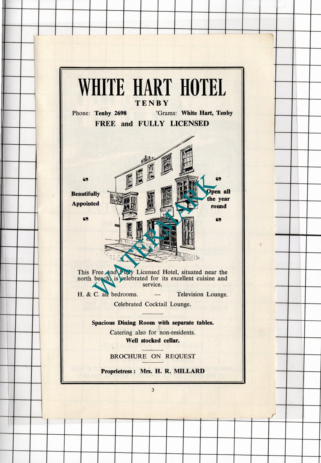 White Hart Hotel Tenby  Millard / Cawdor Hotel Tenby Wales Tipton - 1962 ADVERT
