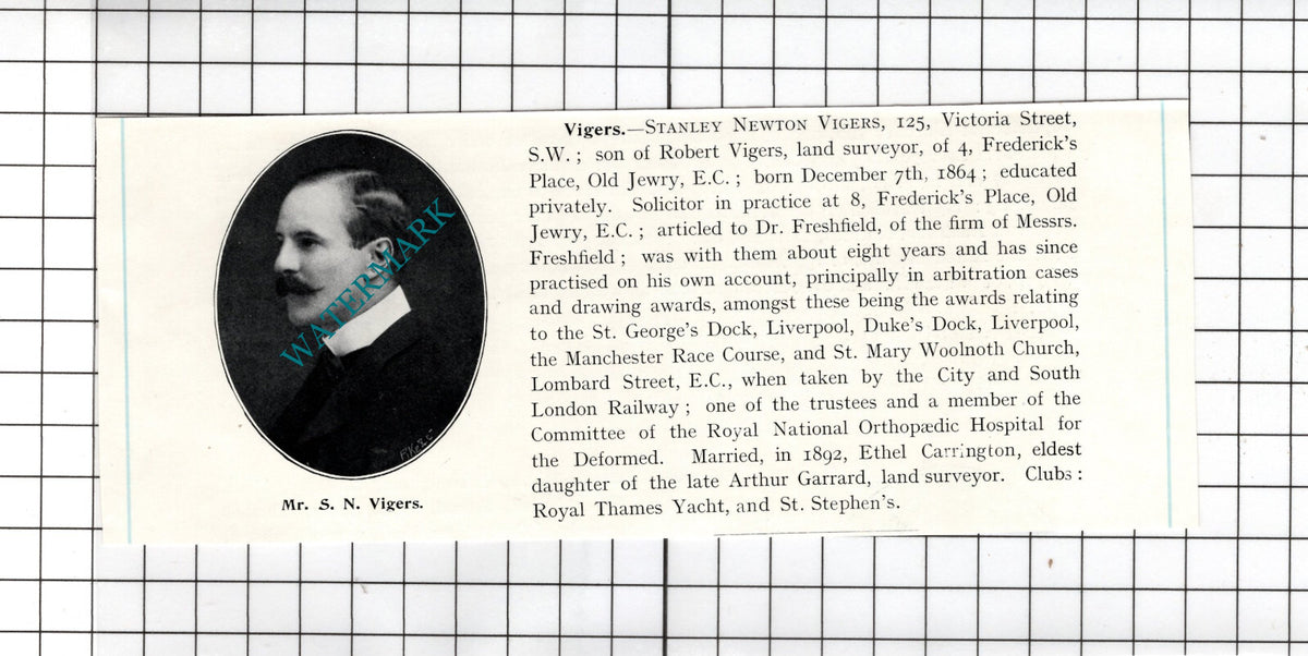 Mr Stanley Newton Vigers  - c.1905 Clipping