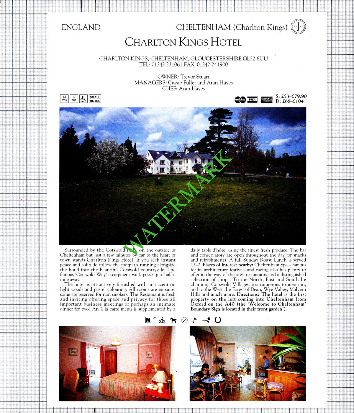 Green Bough Hotel Chester / Charlton Kings Hotel Cheltenham  -2001 Cutting