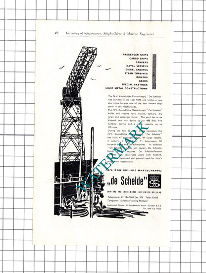 Iino Kaiun Kaisha Ltd Japan / NV Koninklijke De Schelde ADVERT - c.1957
