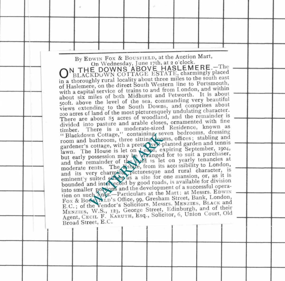 Blackdown Cottage Estate Haslemere Surrey House Sale Advert -1903 SMALL Clipping