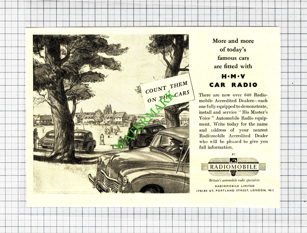 HMV Car Radio Radiomobile Ltd London Advert - 1950 Cutting
