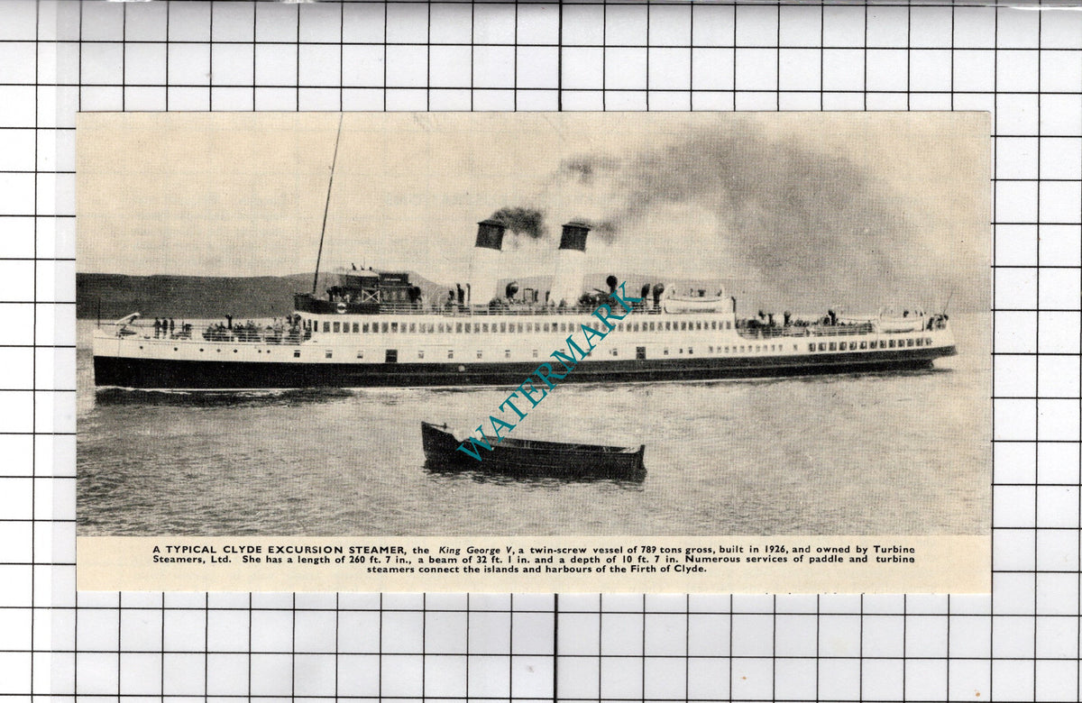 Clyde Excursion Ship KING GEORGE V Turbine Steamers Ltd - c.1940's Small Cutting