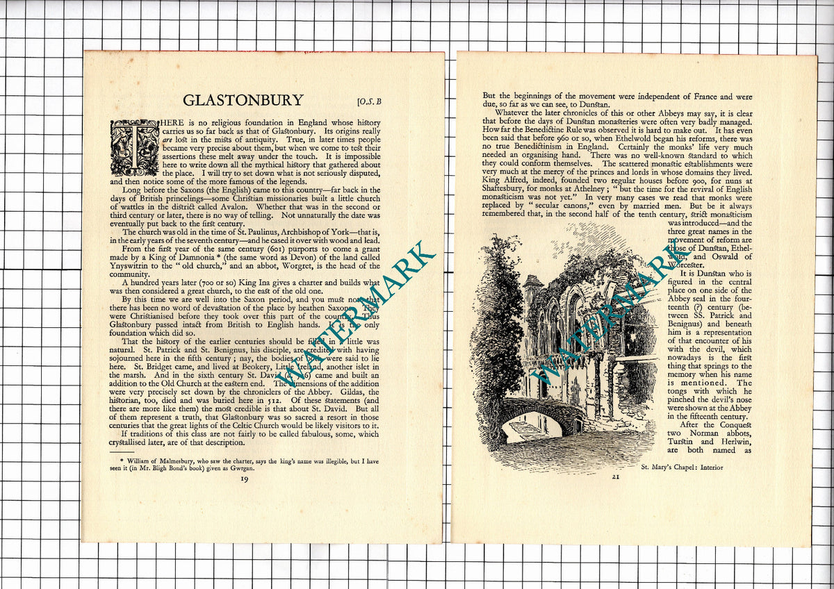 Glastonbury Abbey - 1925 Article / Print / Plans