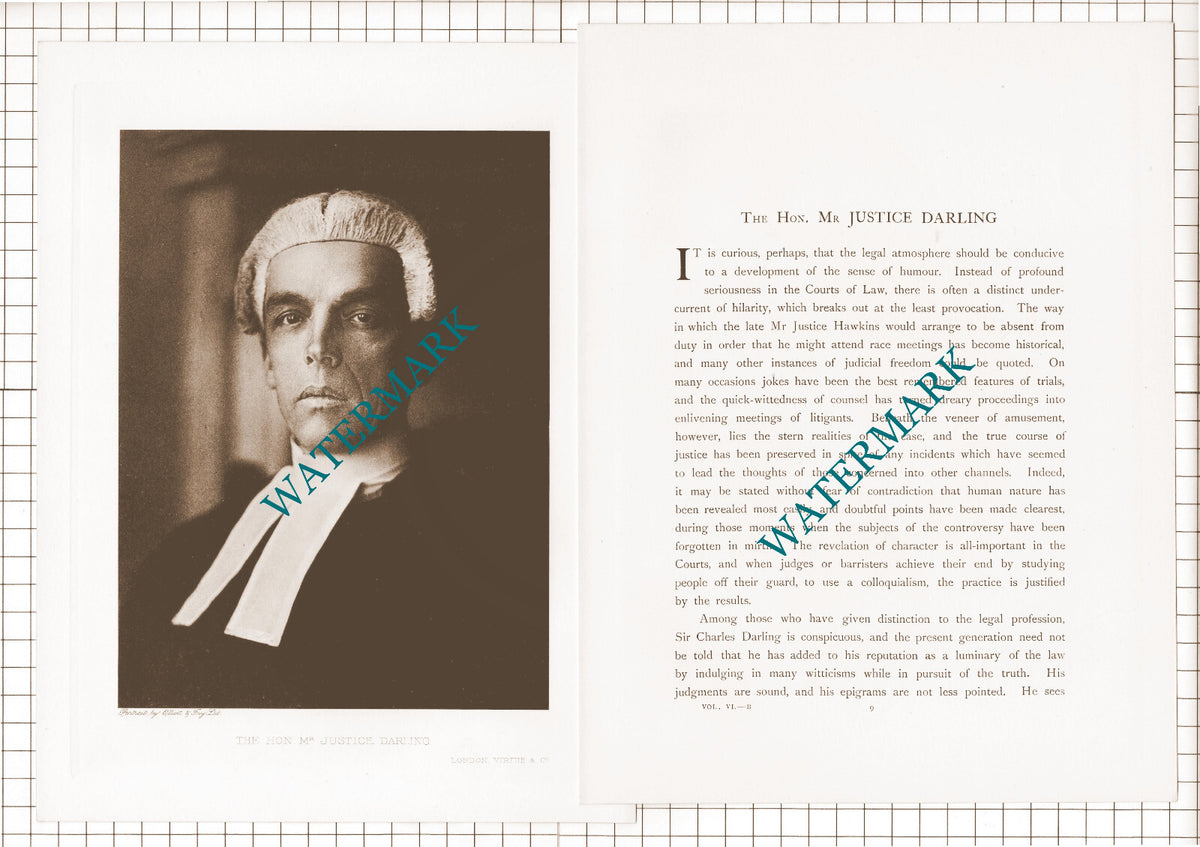 The Hon Mr Justice Darling   Sir Charles Darling -   1920's Article/ Print
