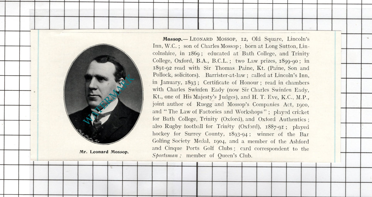 Leonard Mossop Long Sutton / James Mulligan Anaghlone Ireland -  c.1905 Clipping