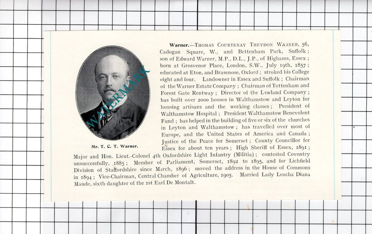 Thomas Courtenay Theydon Warner Bettenham Park Suffolk  - c.1910 Cutting