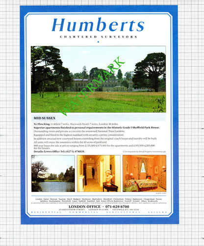 Sheffield Park House Fletching Sussex Lewknor Oxfordshire Advert - 1991 Cutting