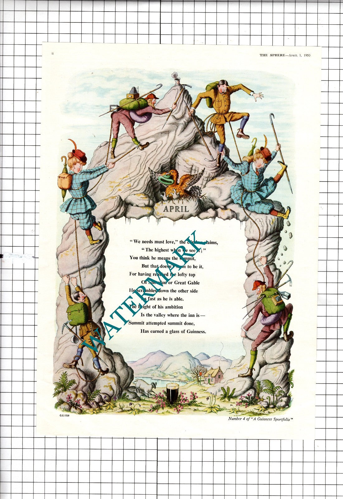 Guinness April  Mountain Climbing Advert  - 1950 Clipping