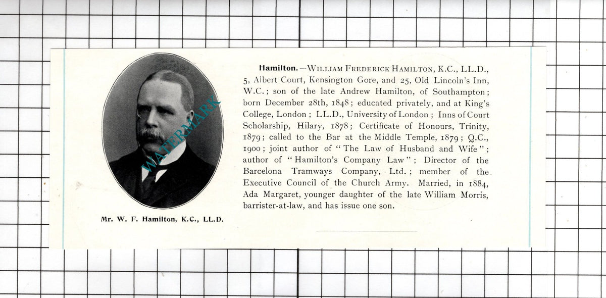 Mr Harold Hardy India / William Frederick Hamilton KC  -c.1905 Clipping