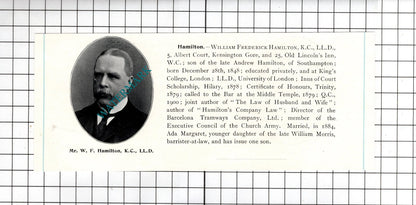 Mr Harold Hardy India / William Frederick Hamilton KC  -c.1905 Clipping
