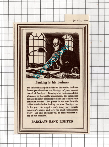 Barclays Bank Advert / Laing Windscale Works Advert - 1950 SMALL Cutting