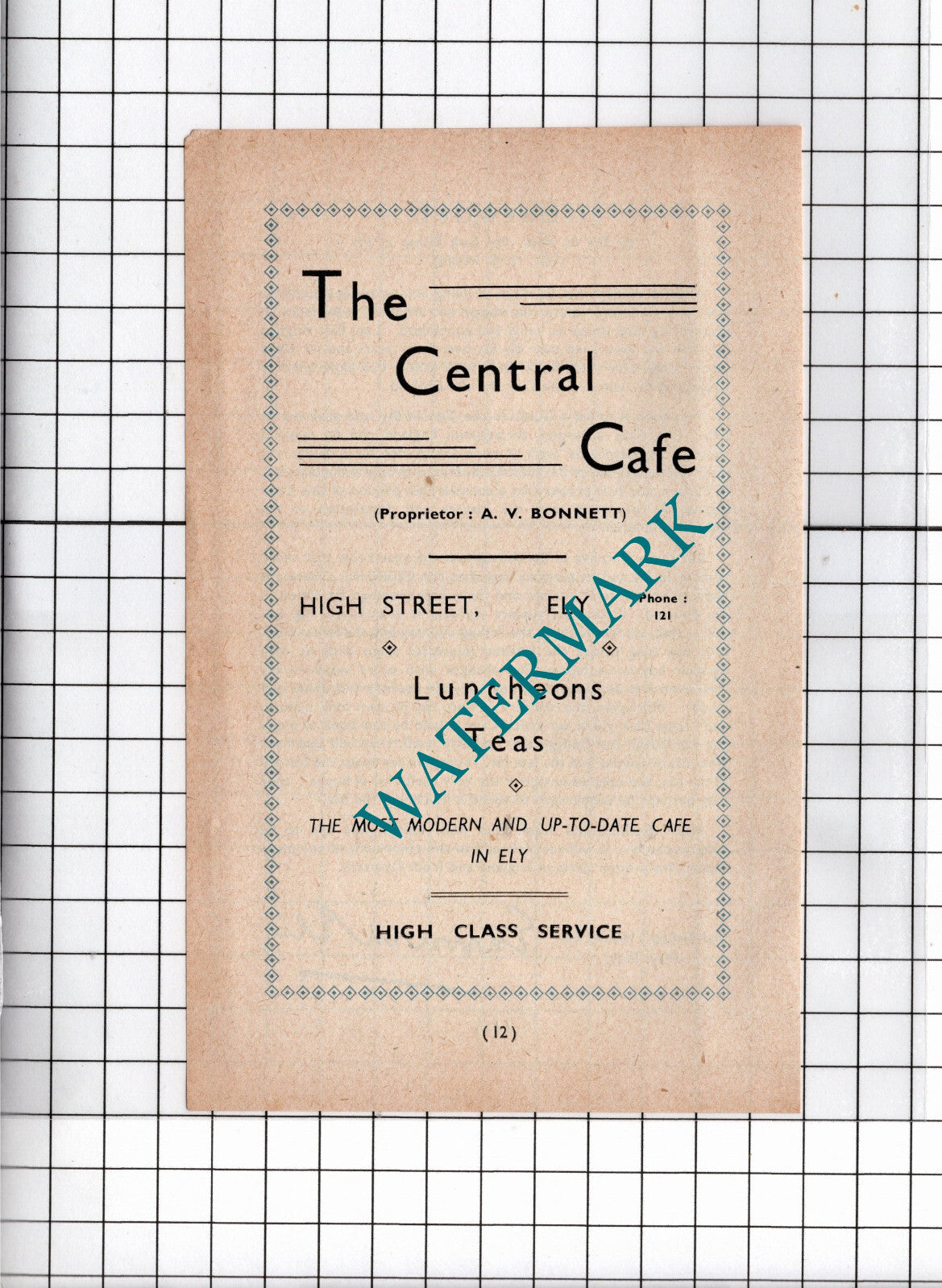 The Central Cafe Ely Cambridgeshire A V Bonnett - 1949 Small Advert