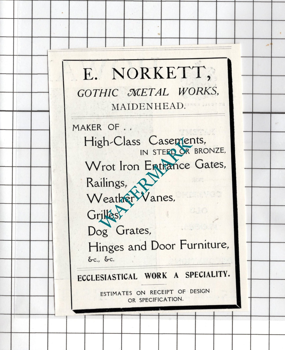 E Norkett Metal Works  Maidenhead Berkshire - 1911 Small Advert