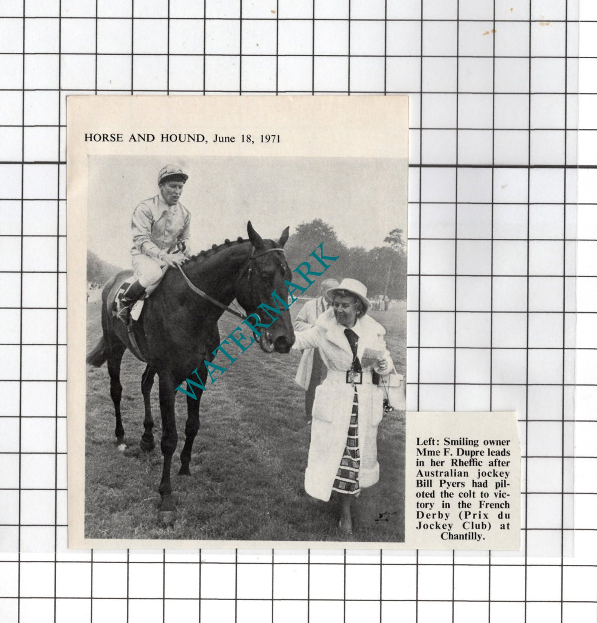 Mme F Dupre  Rheffic Horse Bill Pyers Jockey  -1971 Small Cutting