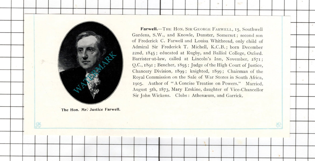 Sir George Farwell Knowle Dunster / Sir Reginald More Bray  - c.1905 Clipping