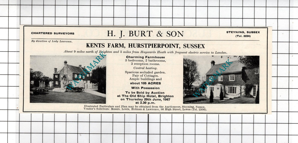 Kents Farm Hurstpierpoint Sussex / The Upton Barton Estate - 1967 Sale Advert