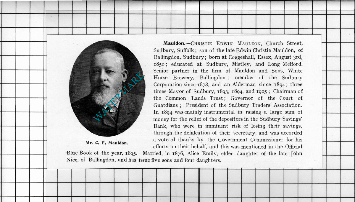 Christie Edwin Mauldon Sudbury Suffolk / Arthur Somerset Law - 1911 Clipping
