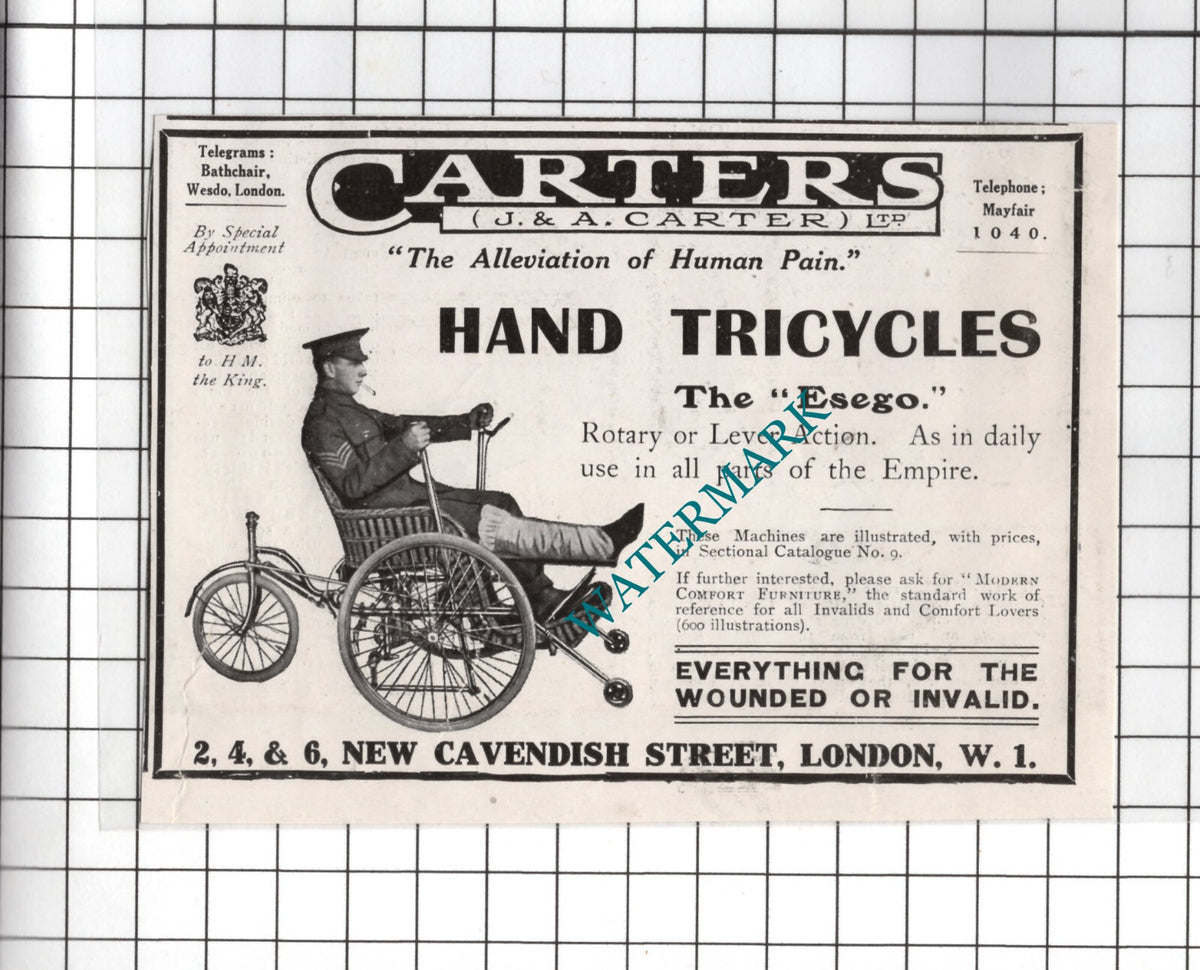Carters Hand Tricycles Esego J & A Carter Ltd Advert - 1920 Small  Clipping
