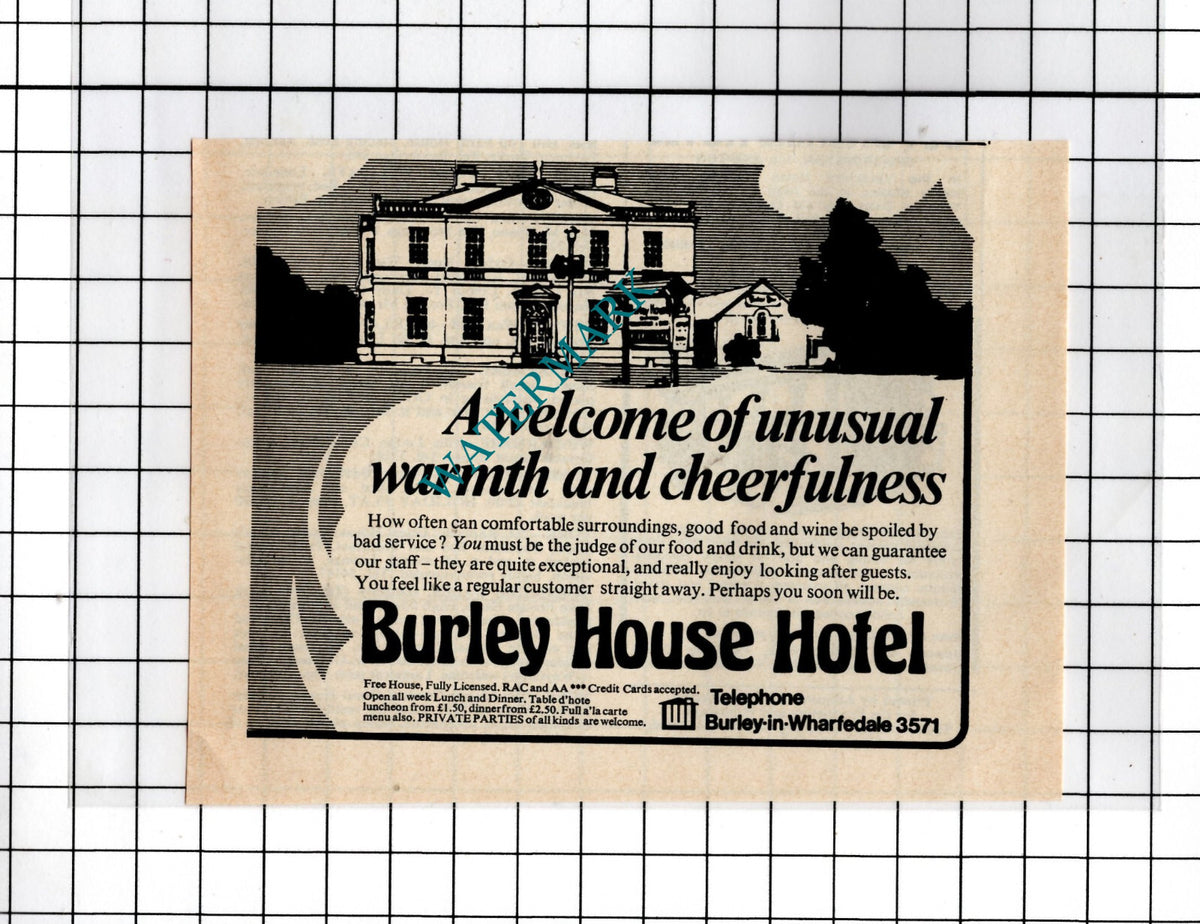 Burley House Hotel Burley-in-Wharfedale Advert - 1974 Small Cutting
