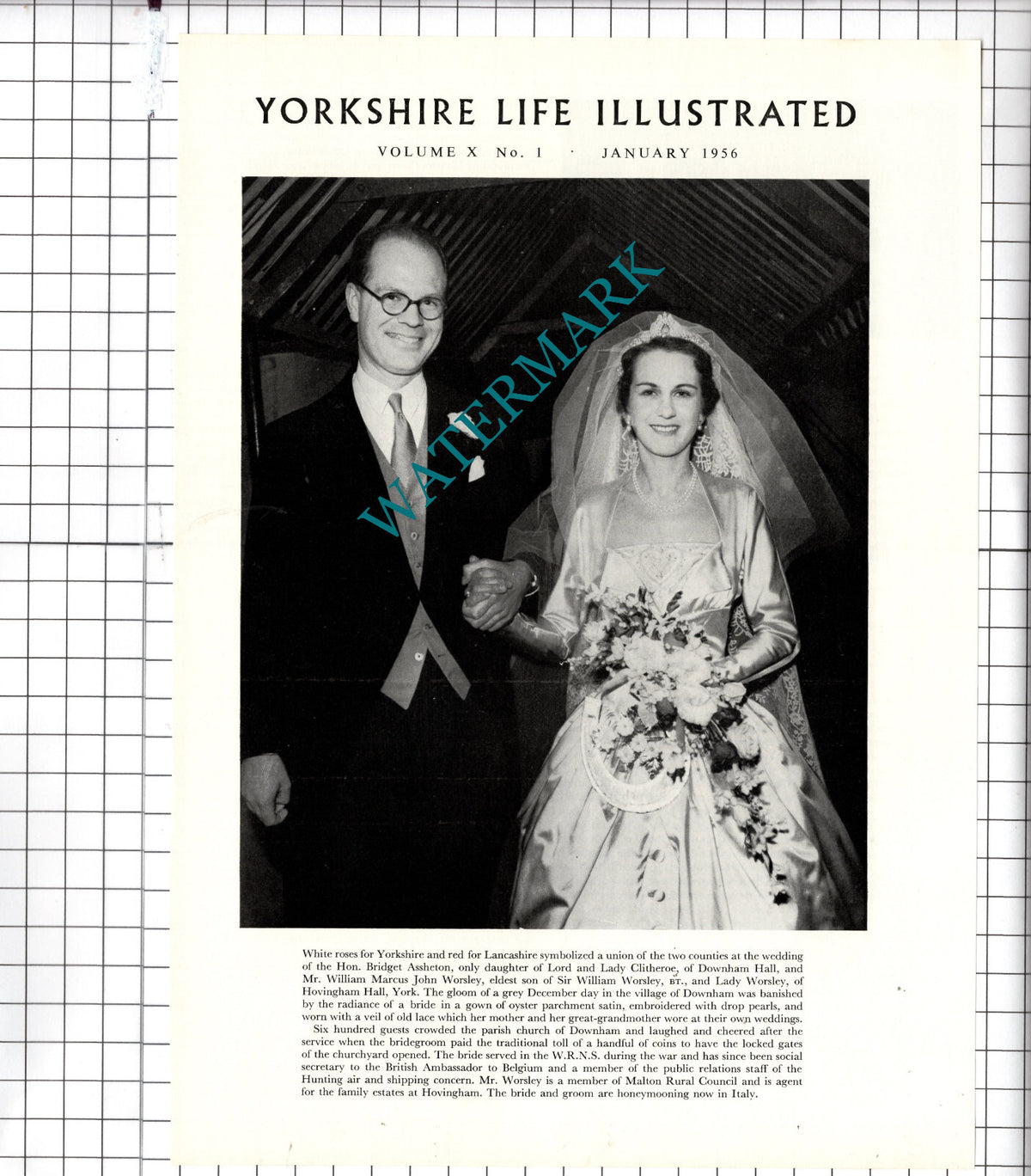 Hon Bridget Assheton Downham Hall William Worsley Hovingham Hall - 1956 Clipping