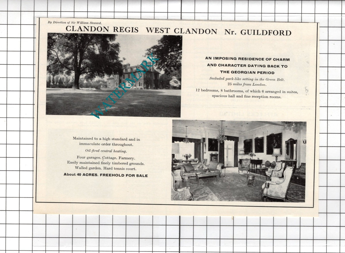 Sir William Steward Clandon Regis West Clandon Surrey  - 1967  House Sale Advert