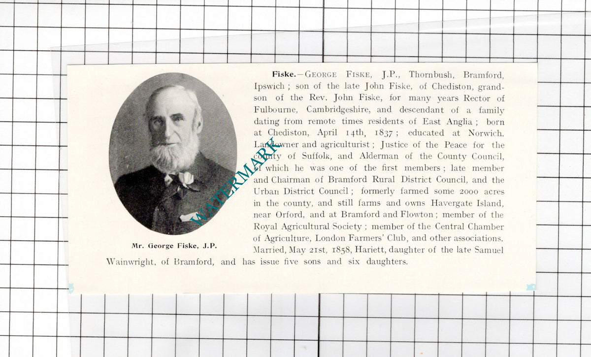 George Fiske Thornbush Bramford Ipswich Suffolk - 1911 Clipping