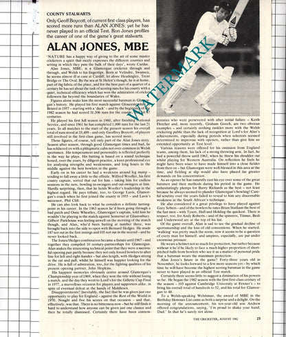 Alan Jones Cricketer /  Peter Roebuck  - 1982 Article